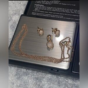 New Pandora Solid Yellow Gold 14k 24" Necklace Pendant Earrings Set with CZ